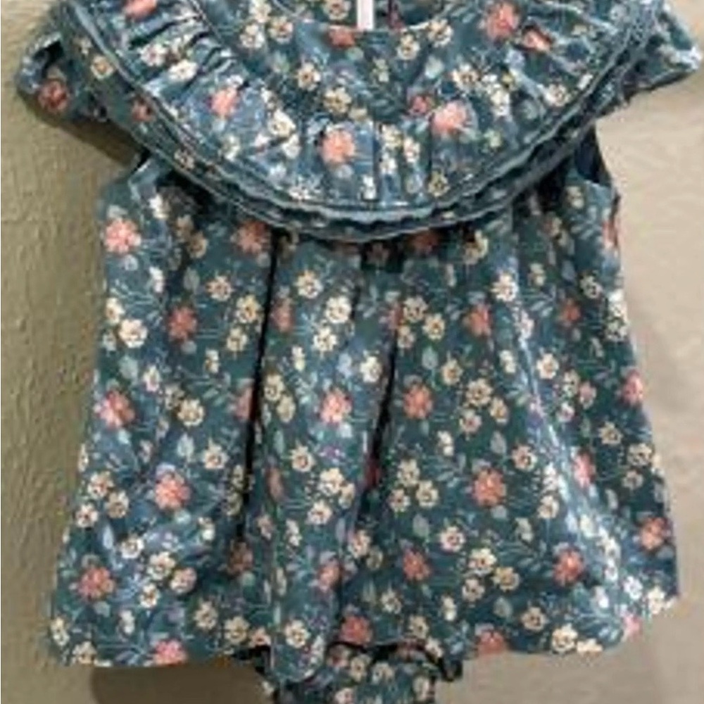 Janie and Jack Blue Floral Ruffle Diaper Set